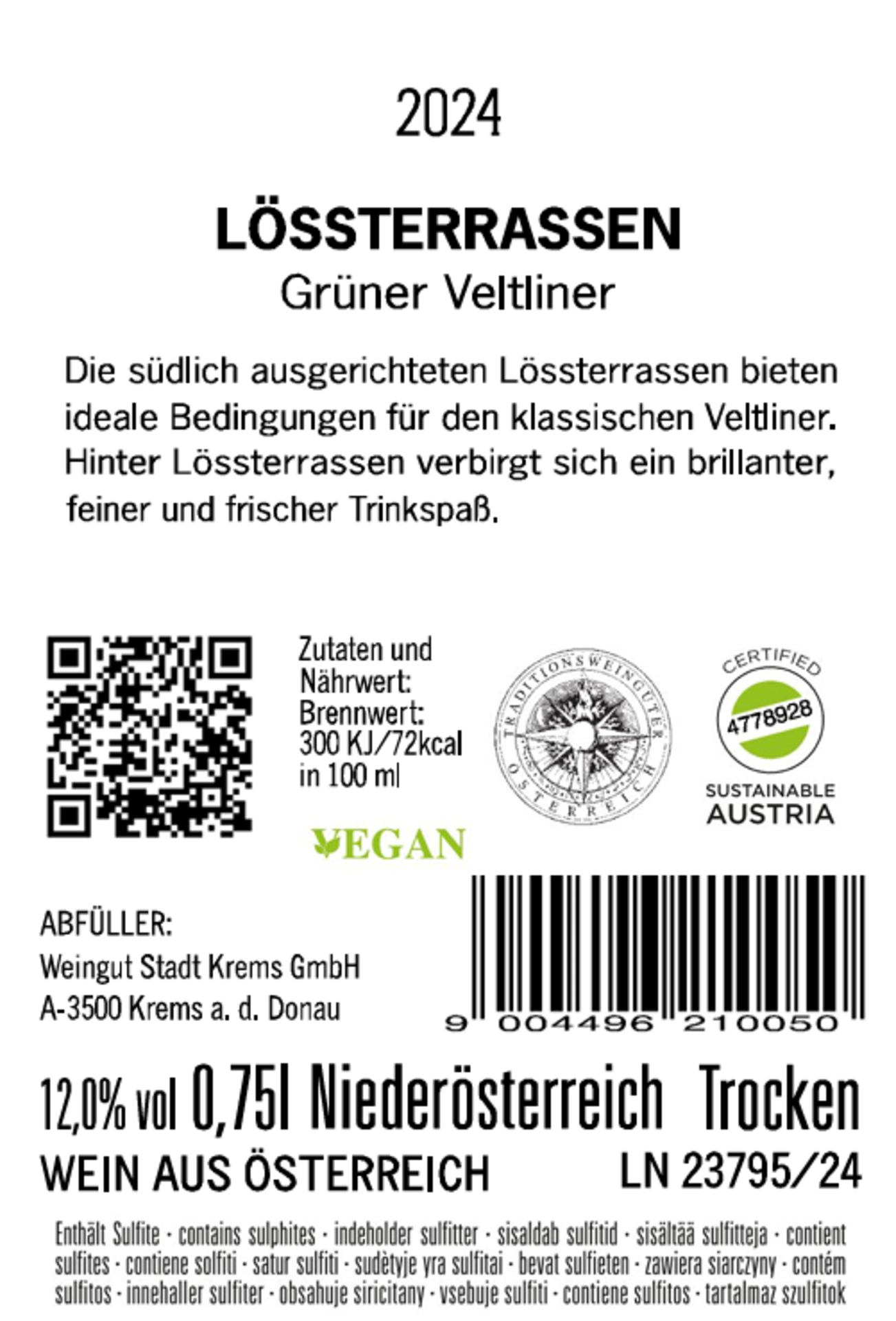 Grüner Veltliner Lössterrassen Rückenetikett