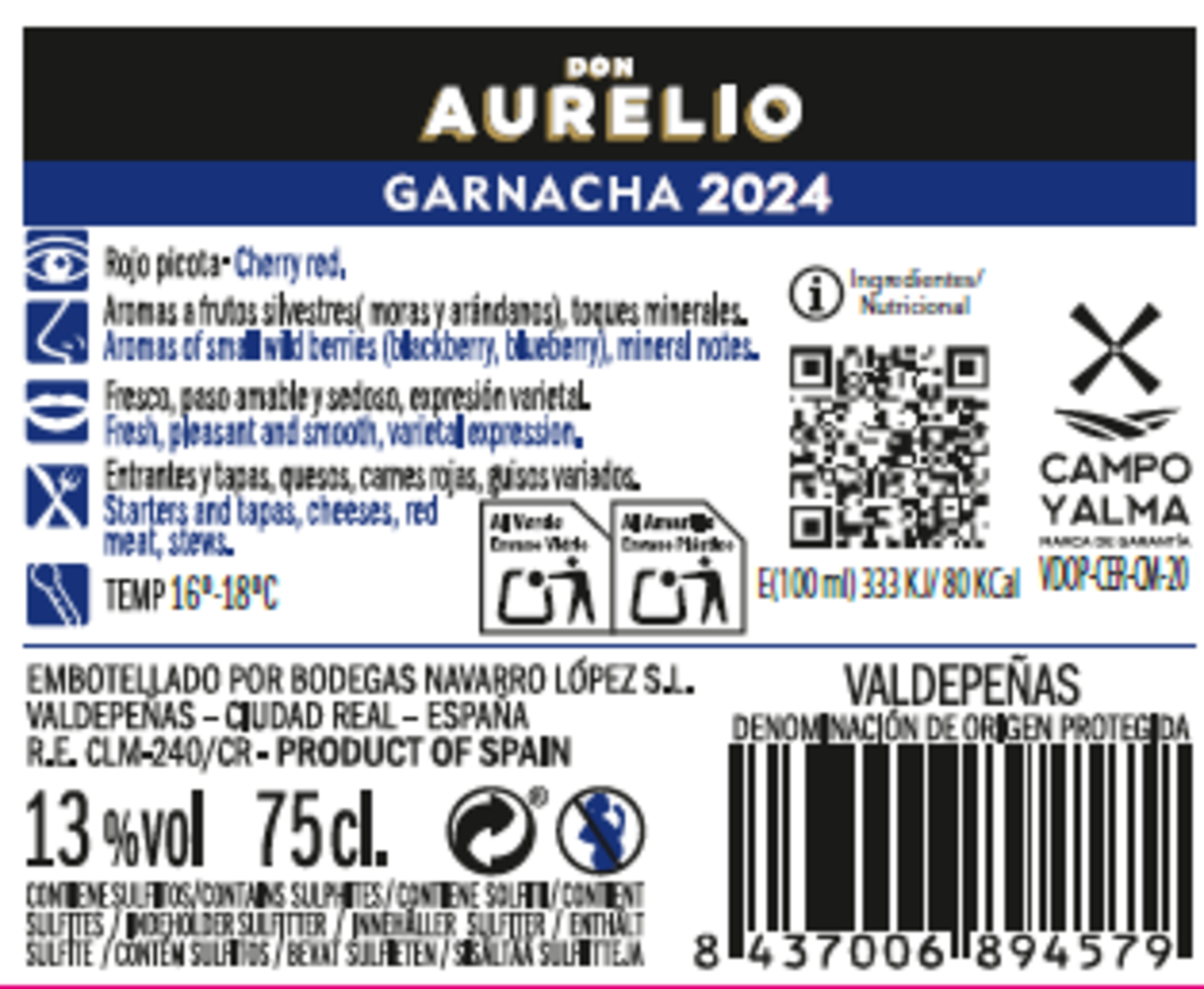 Garnacha Valdepeñas DO Rückenetikett