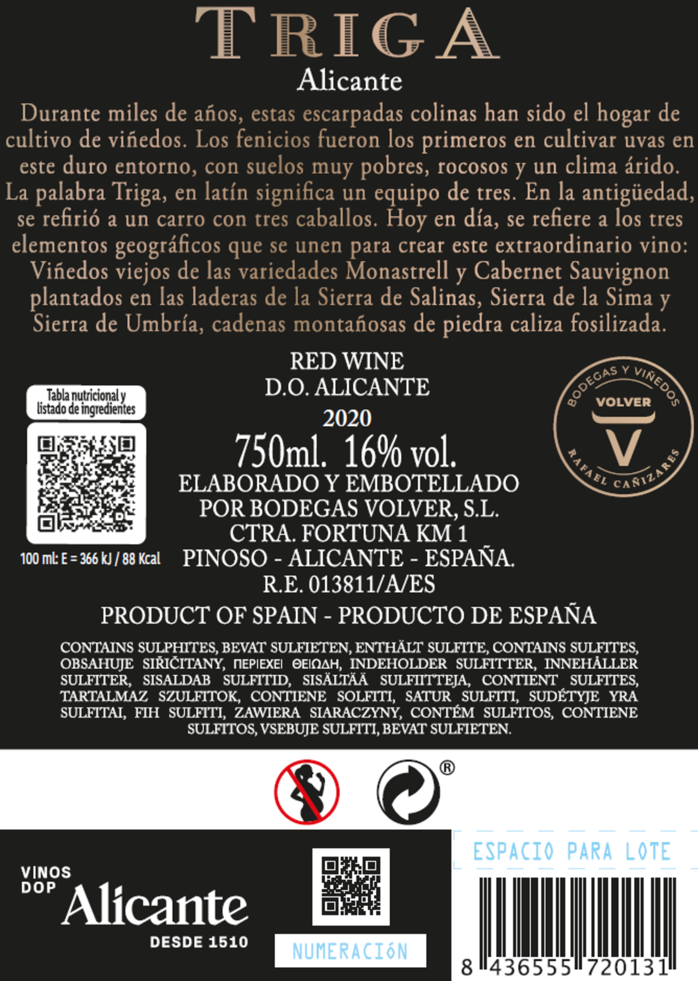 Triga Alicante DO Rückenetikett