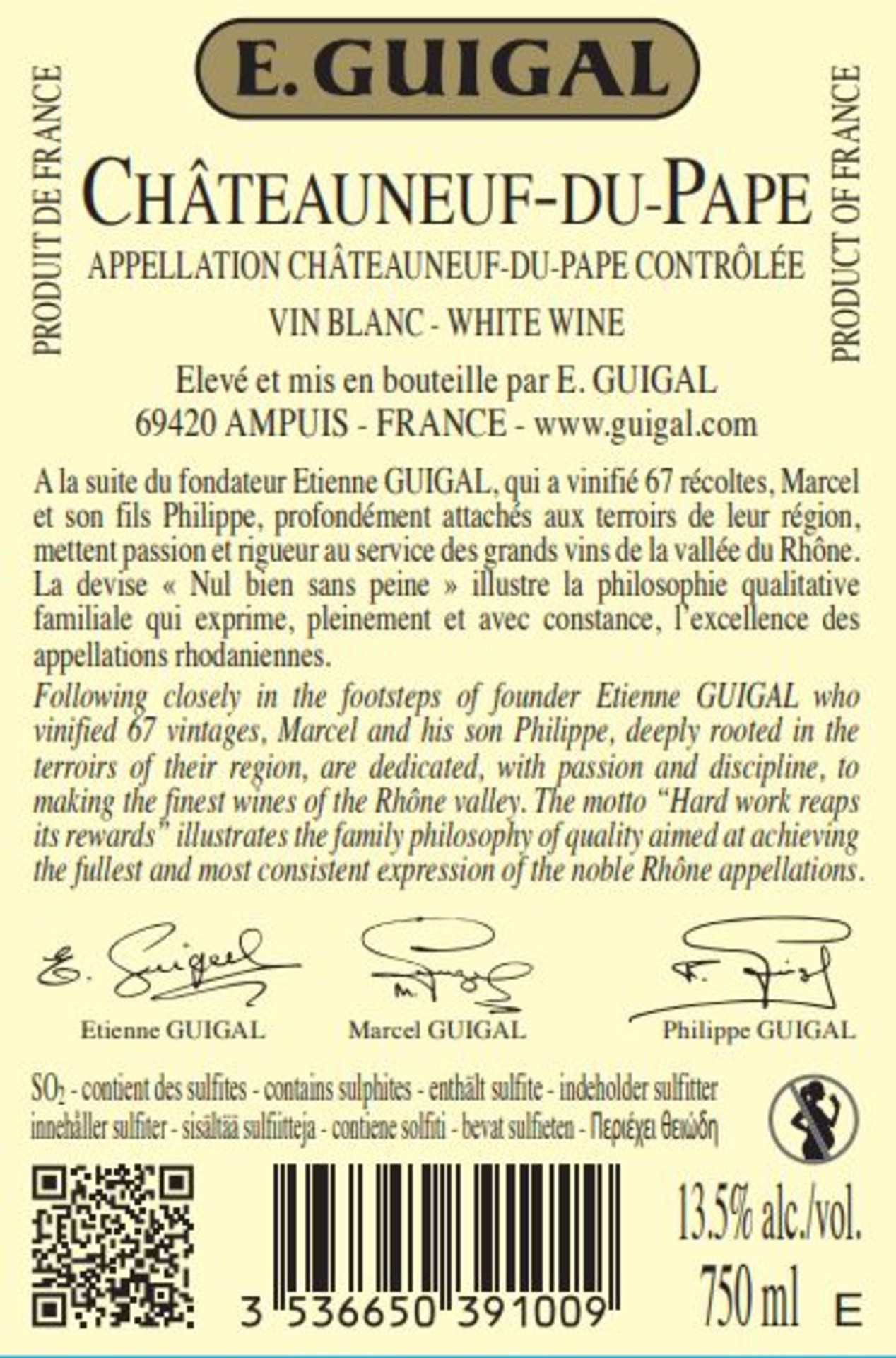 Châteauneuf du Pape Blanc Saintes Pierres de Nalys Rückenetikett