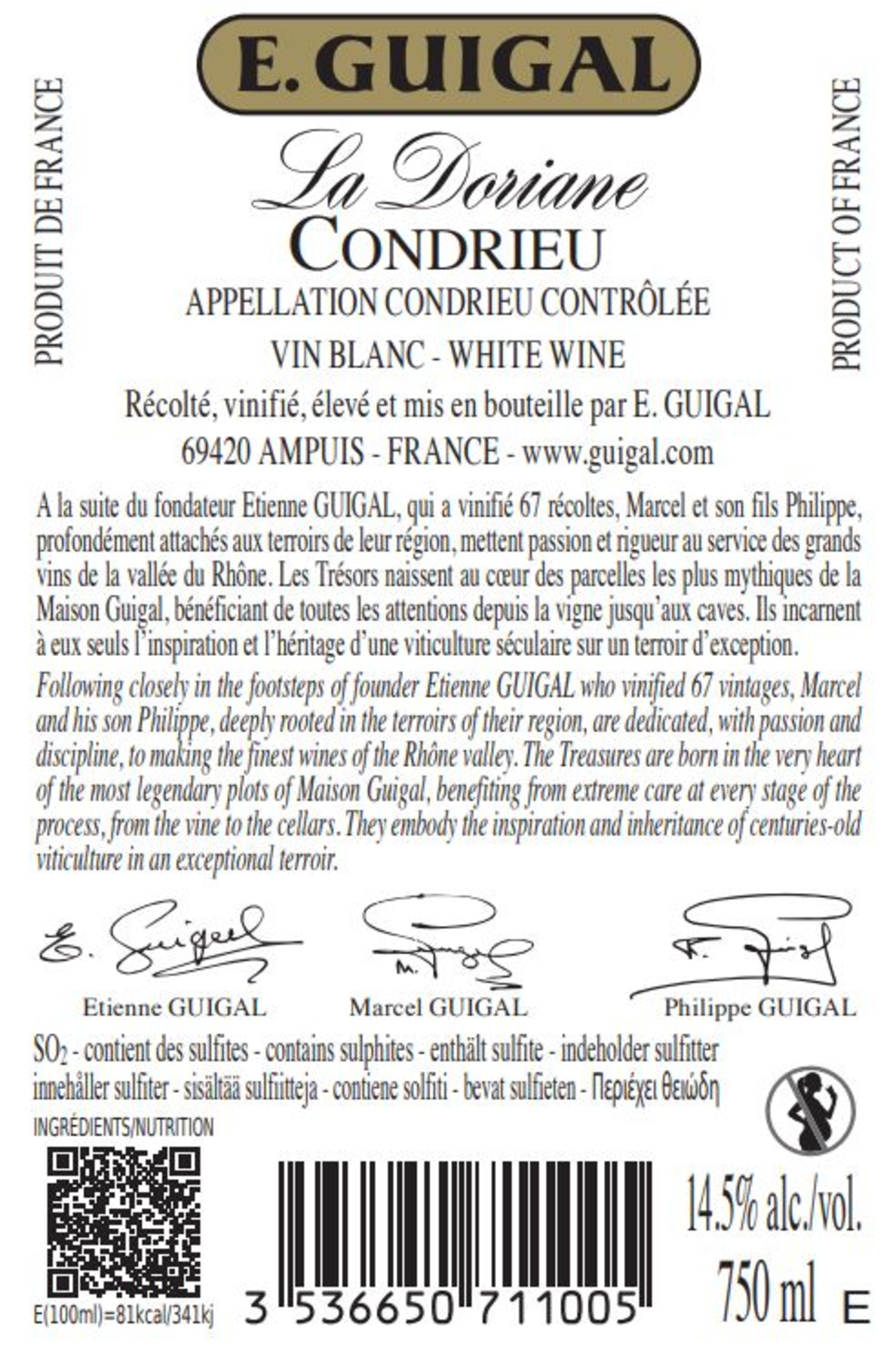 Condrieu AC La Doriane Rückenetikett