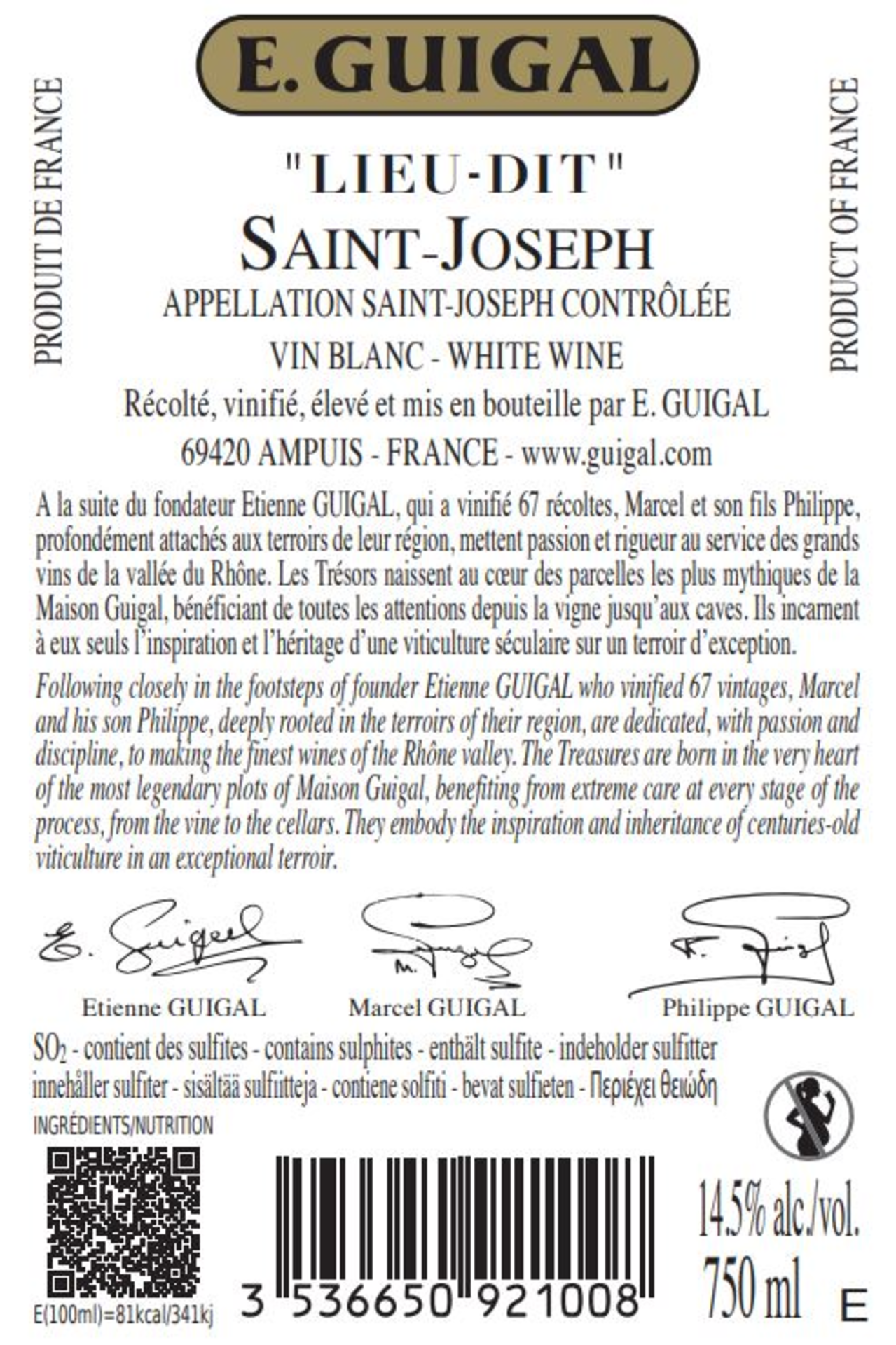 Saint Joseph "lieu-dit" blanc Rückenetikett
