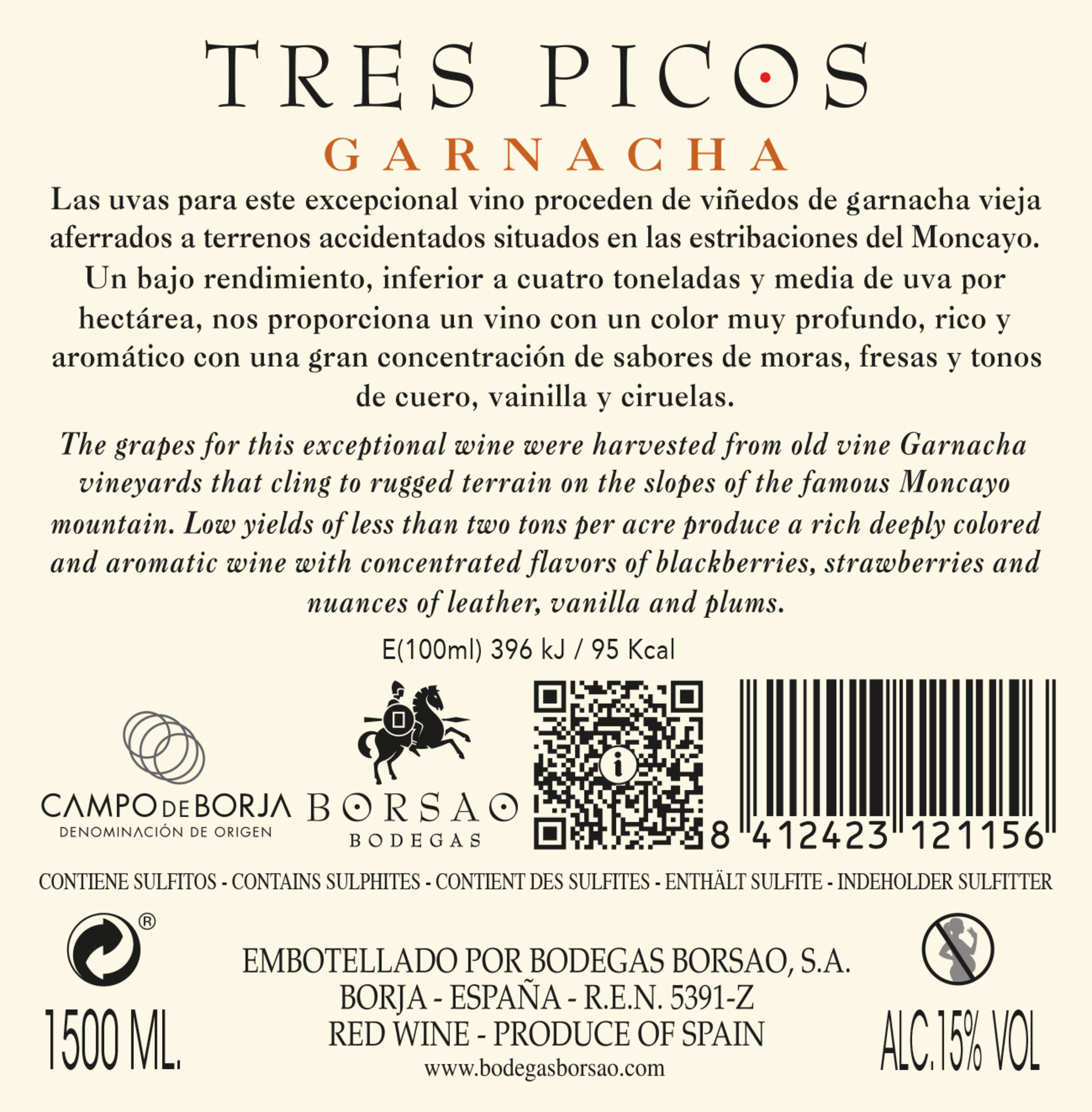 Campo de Borja D.O. Tres Picos Rückenetikett