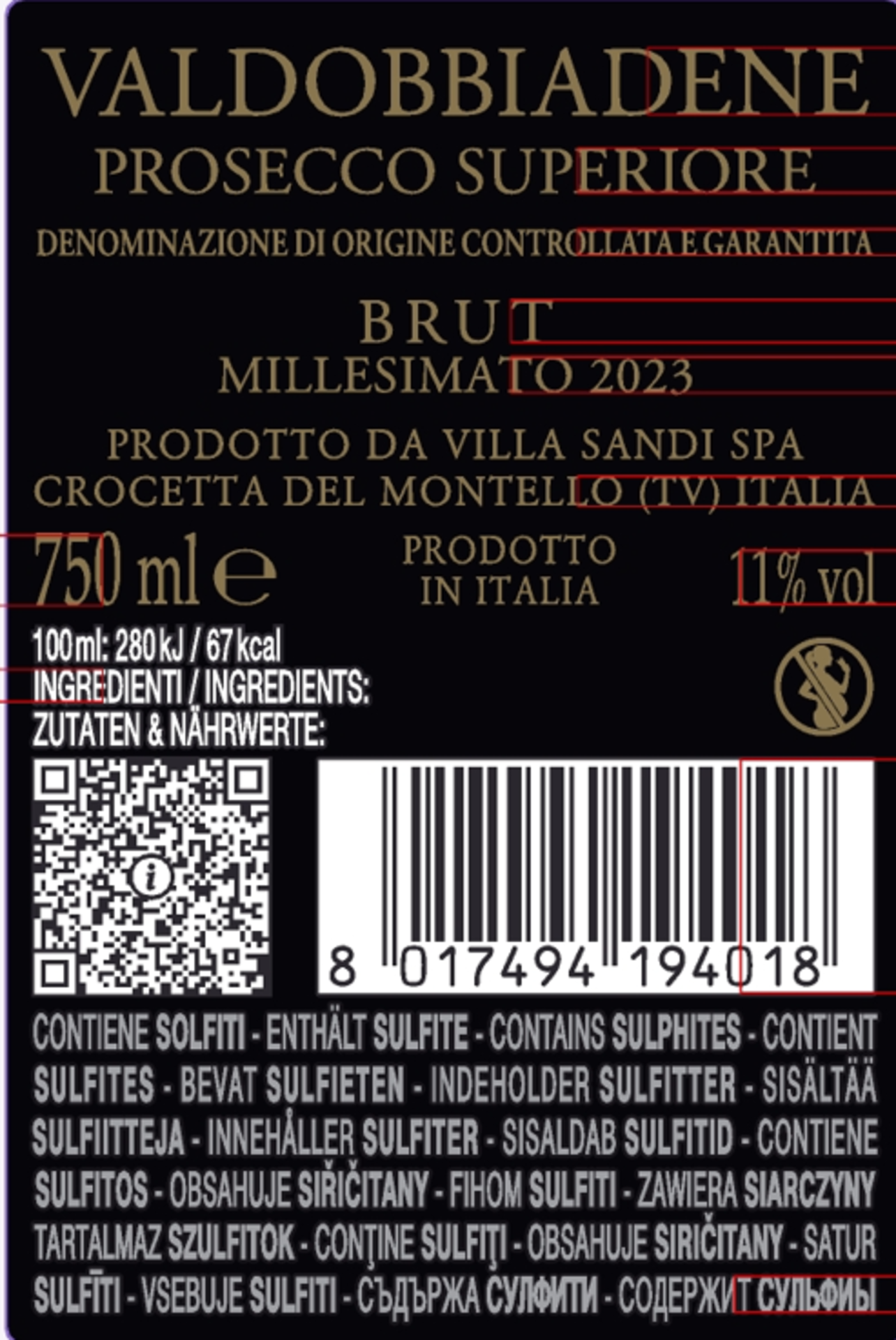 Prosecco Valdobbiadene Sup. DOCG Millesimato Brut Rückenetikett