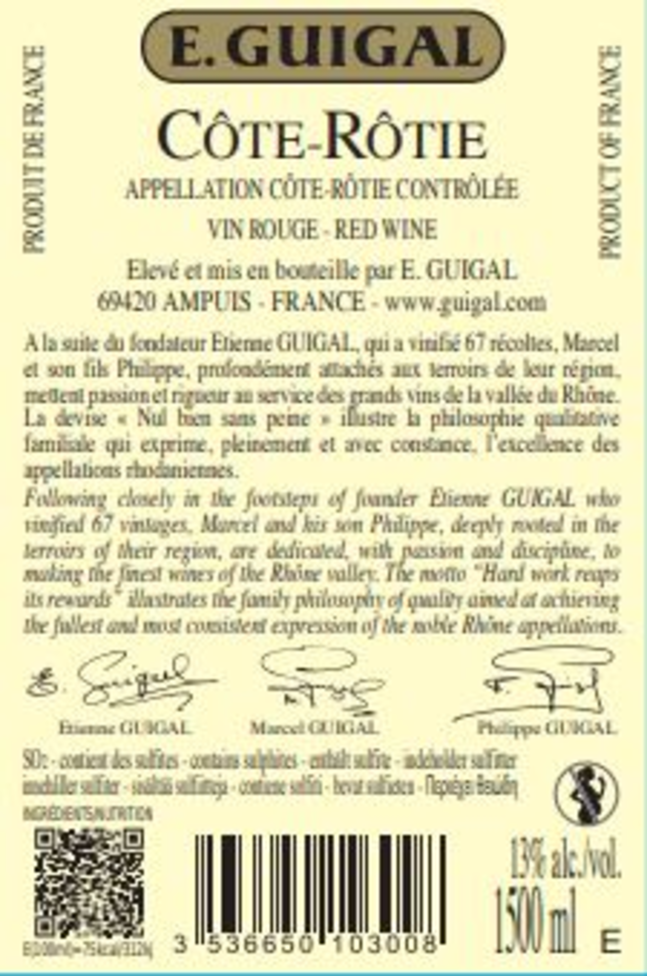 Côte Rôtie AC Brune et Blonde de Guigal Rückenetikett