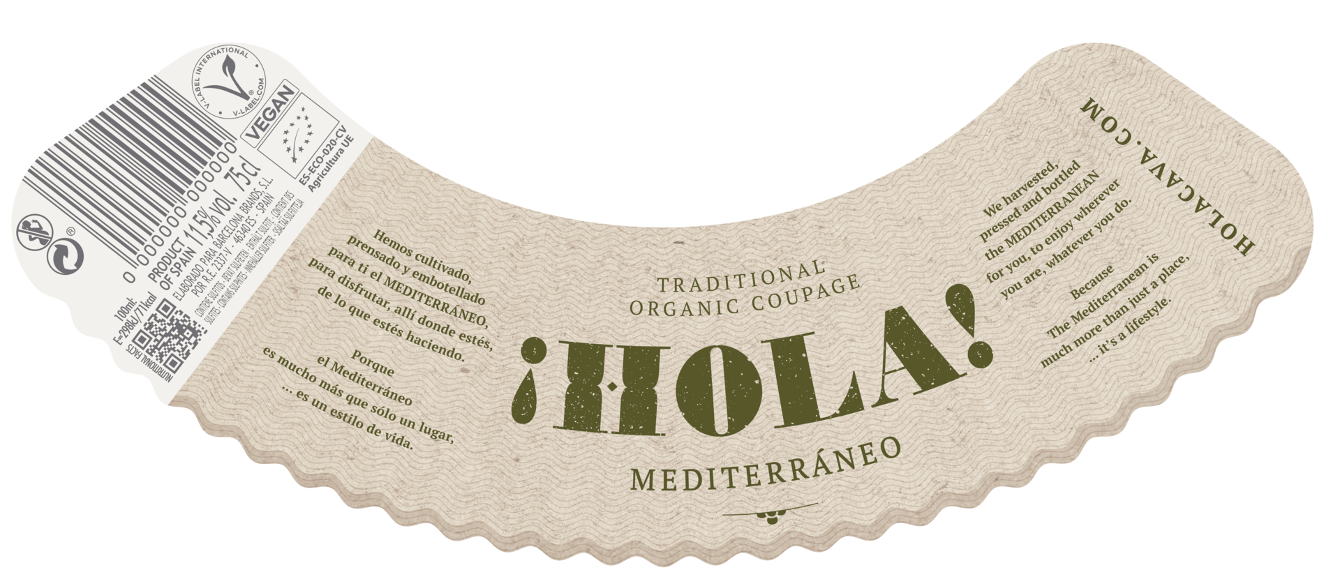 HOLA MEDITERRÁNEO BRUT – Bio Vegan Rückenetikett