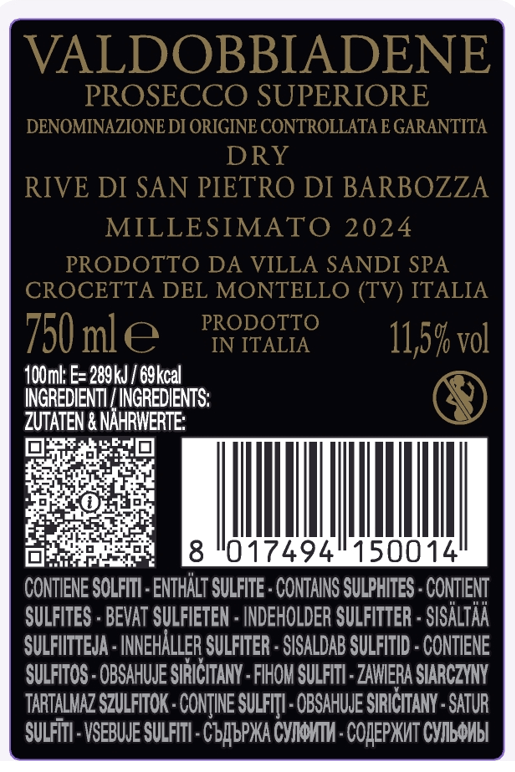 Prosecco Valdobbiadene Superiore DOCG Dry Rive